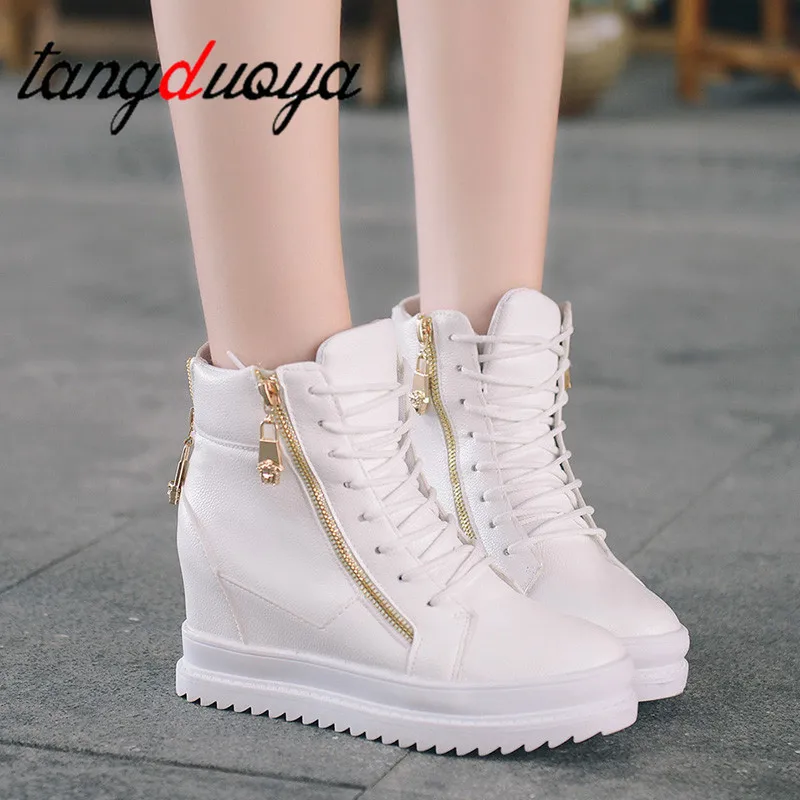 High Top White Shoes Woman Platform casual shoes Female Fashion Casual ...