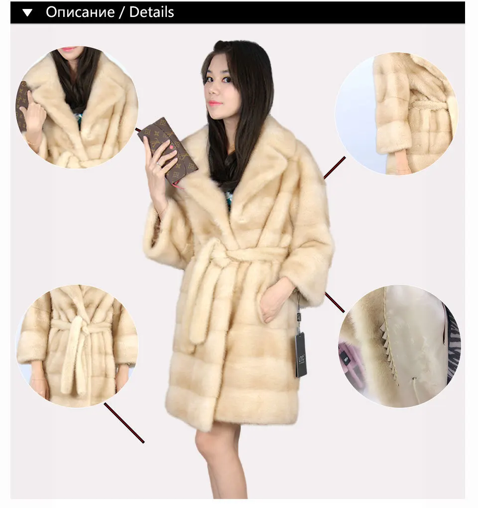 Flash Deal Genuine mink fur coat with  turn-down collar light color 100% natural mink fur coa t2019 2