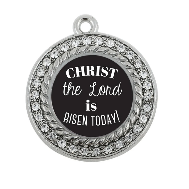 

THE LORD IS RISEN TODAY SQUARE CIRCLE CHARM antique silver plated jewelry