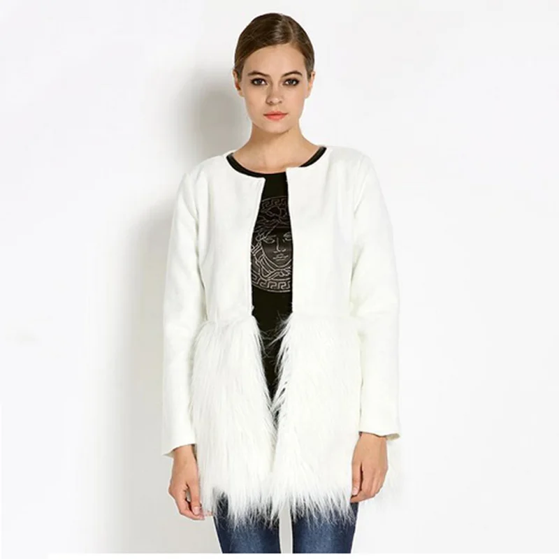 FANALA/пальто с мехом теплое Manteau Femme Hiver пальто искусственным однотонное круглым