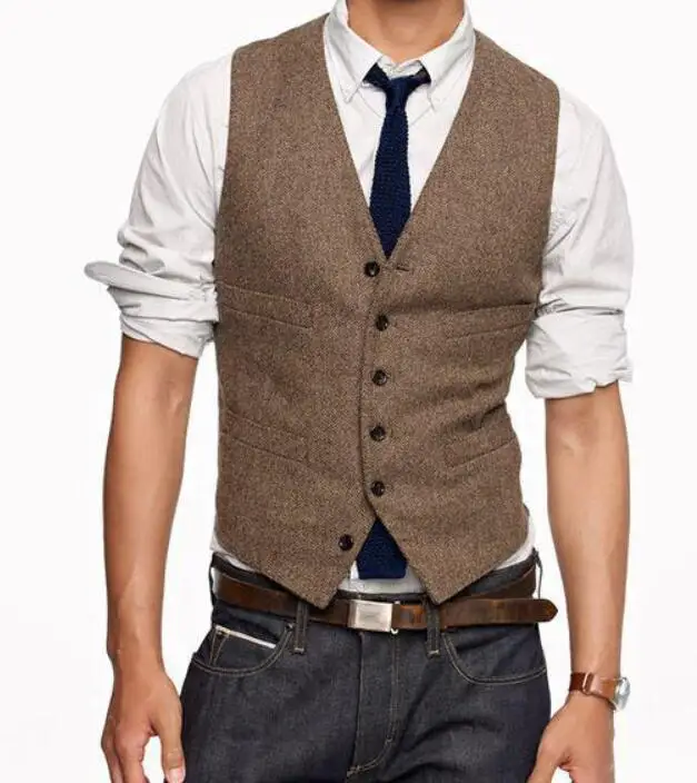 Buy Vintage Brown Wool Tweed Vests Slim Mens Suit