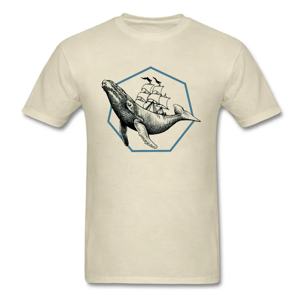 Blue whale 16244 T Shirt Short Sleeve Design Retro Men VALENTINE DAY Tops Shirt Design Tee-Shirt O-Neck 100% Cotton Blue whale 16244 beige