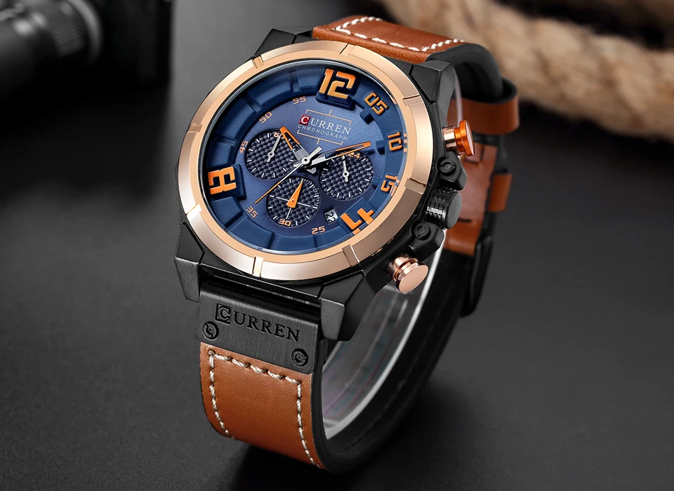  CURREN Fashion Brand Chronograph Sports Men Watches Military Analog Quartz Wrist Watches Genuine Le