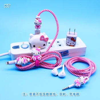 

One Set USB Cable Earphone Protector Cable Winder Cartoon stickers USB Charger cable cord protector For iphone