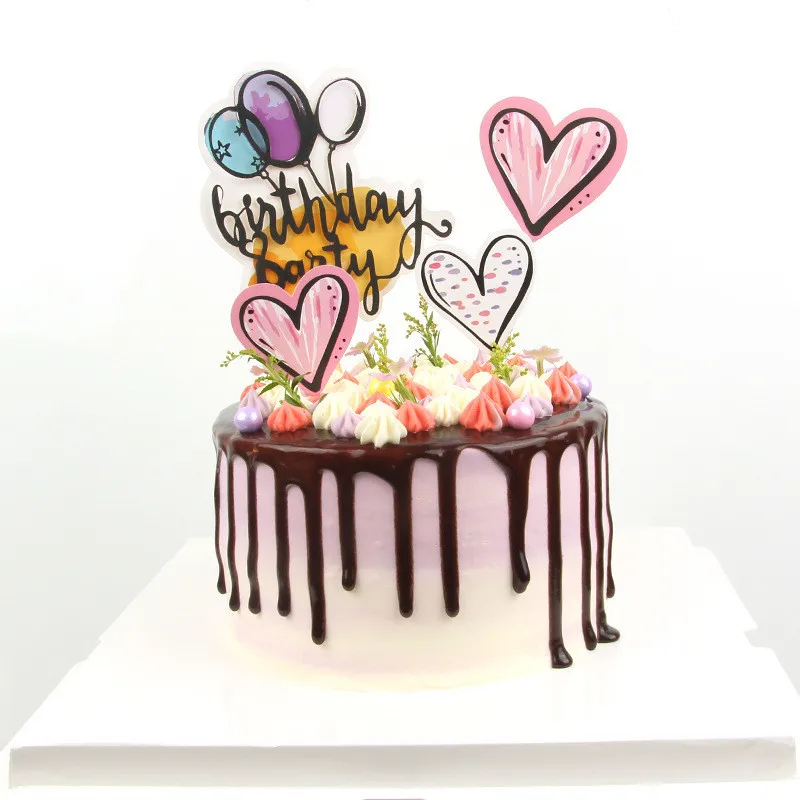 Ручной росписью Любовь Сердце Торт Топперы украшение для торта «С Днем Рождения» для мальчика/девочки день рождения поставки