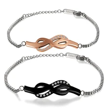 Boniskiss Бесконечность CZ Кристалл Акцент пара любовника соответствующие Нержавеющая сталь браслет золотистый и черный Цвет выгравировать