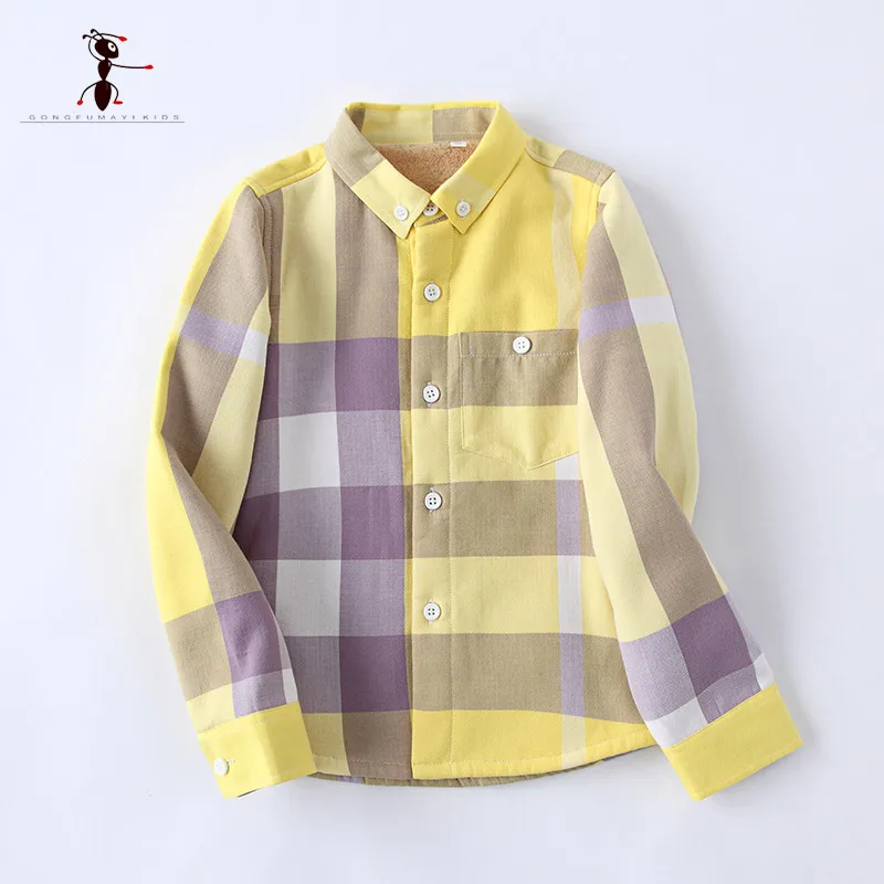 Kung Fu Ant/фирменные оригинальные теплые плюшевые рубашки для мальчиков на осень и зиму От 3 до 10 лет теплые хлопковые детские рубашки высокого качества - Цвет: yellow