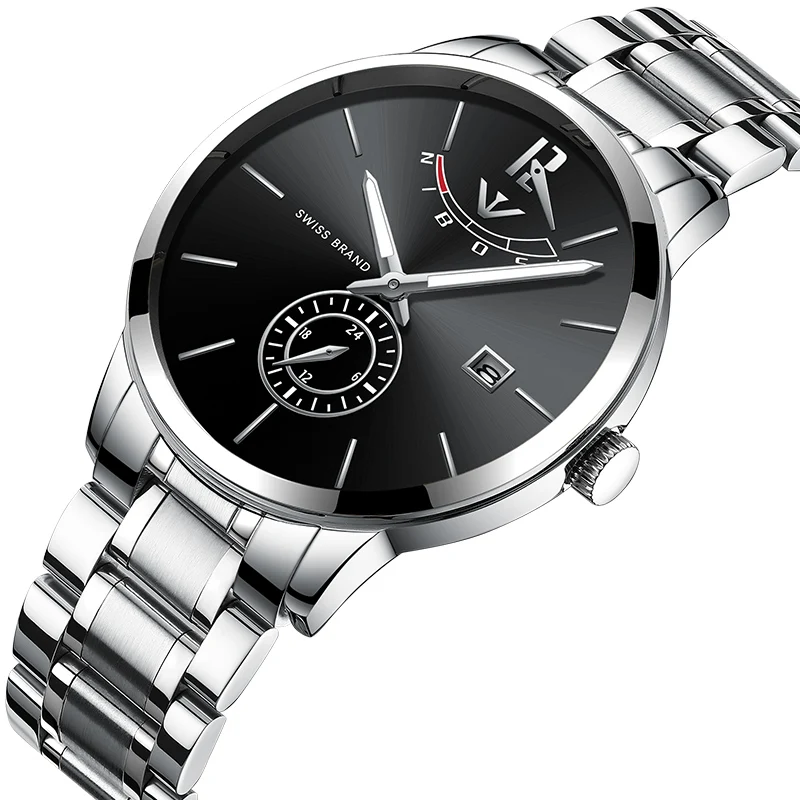 NIBOSI часы мужские модные часы Роскошные брендовые водонепроницаемые полностью Стальные кварцевые аналоговые наручные часы синие Reloj Hombre Relogio - Цвет: Silver black steel