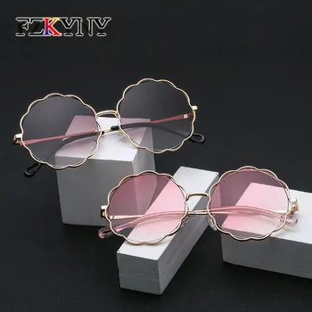 

FZKYNY Ladies Fashion Round Sunglasses Women Brand Designer Metal Wavy Frame Sun Glasses Pink Marine Lens Eyewear UV400