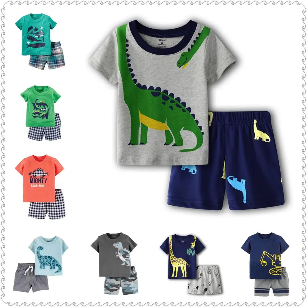 Elastic Waist Sweatpants Casual Pants Trousers Toddler Kids Baby Clothes Set 1-6 Years Zerototens Boys 2PC Cartoons Dinosaur Print Outfits Round Neck Long-Sleeved Pullover Top T-Shirt 