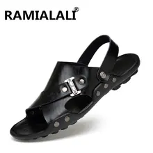 Высококачественные мужские сандалии; черные летние сандалии; повседневные кожаные пляжные шлепанцы; Schoenen Mannen; большие размеры 35-47