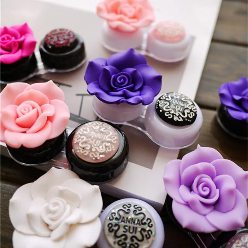 

Dropshipping DIY Rose Contact Lens Case For Women Beauty Camellia Contact Lenses Box Luxury Container For Contact Lens