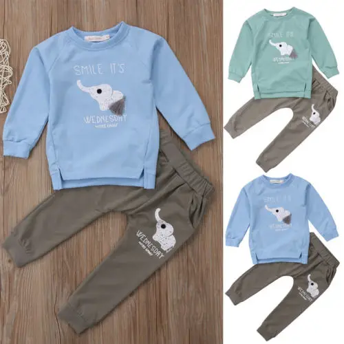 

2Pcs Newborn Toddler Baby Boy Girls 3D Elephant Pattern Cotton Clothes Bodysuits Tops+Jeans Pants Outfits Sets 0-24M