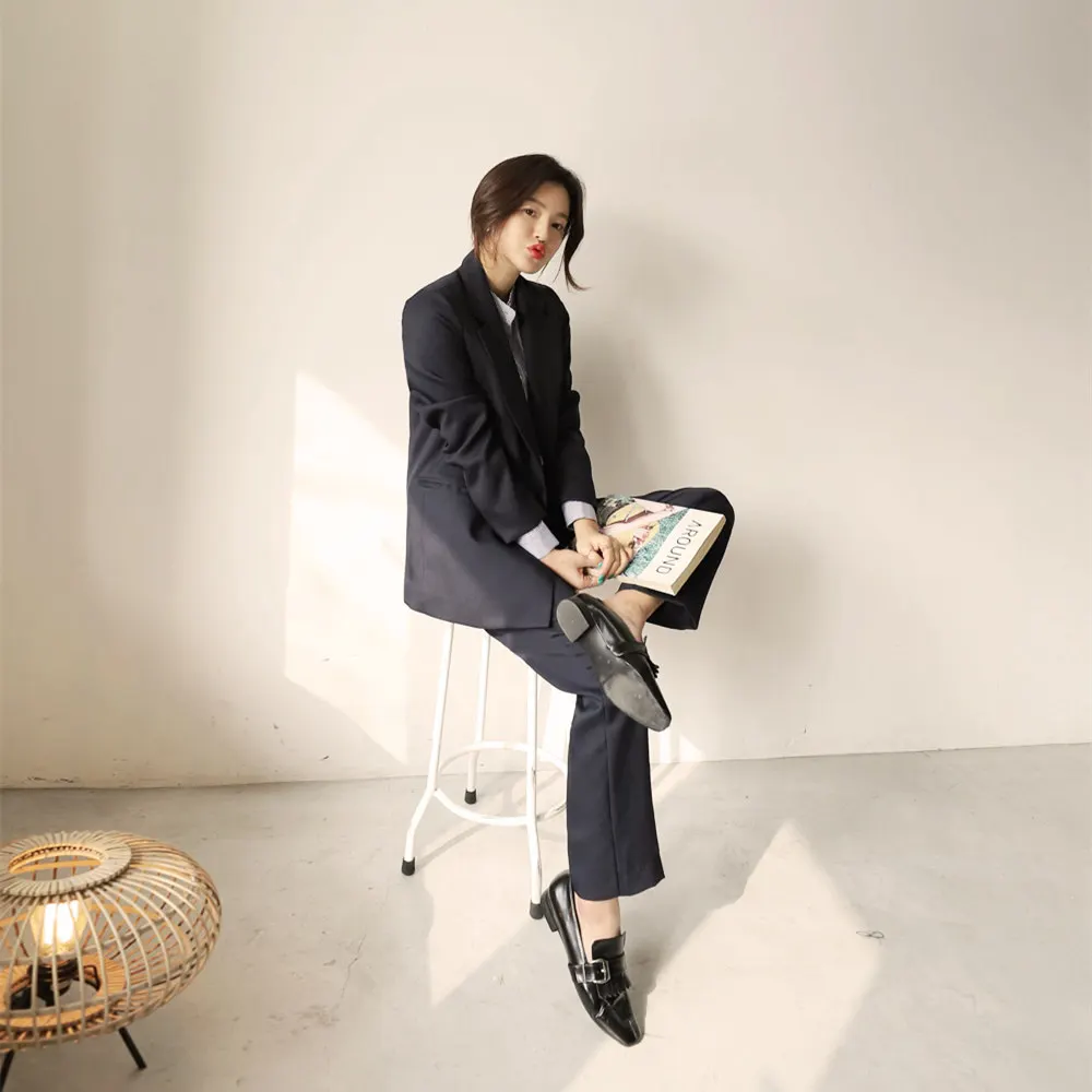 Women's suit 2019 autumn new high quality fabric solid color business Slim temperament suit jacket wide leg pants suit