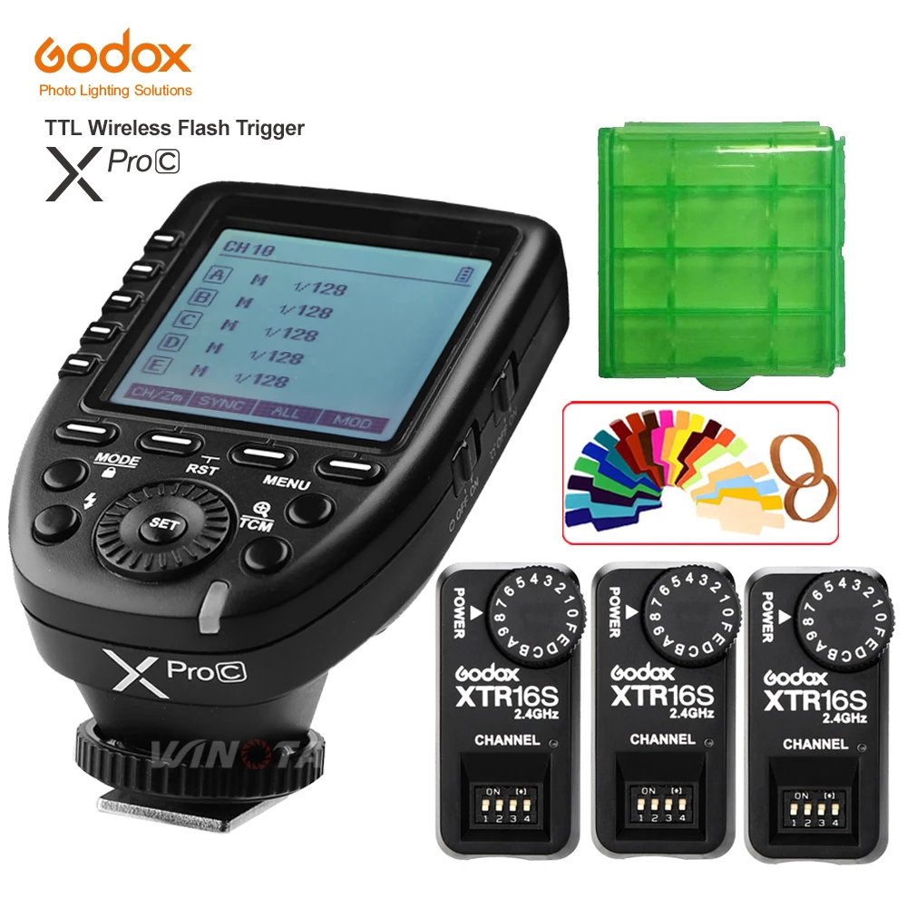 

Godox XPro-C Flash Trigger Transmitter E-TTL II 2.4G Wireless X System HSS+3 pcs XTR-16S Receiver for Canon For VING V860C V850C