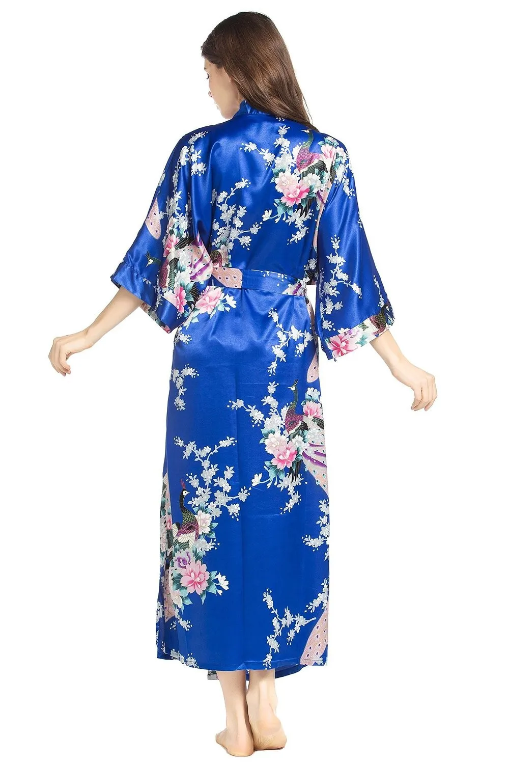 Новый Для женщин атласное кимоно; наряд с цветочным принтом, свадебное платье с цветочным принтом халат атласный со скидкой длинное кимоно