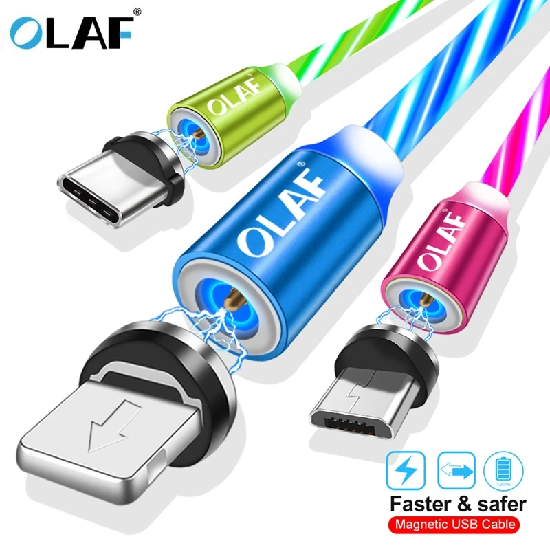 OLAF светодиодный светильник Магнитный USB кабель Быстрая зарядка Micro usb type C кабель зарядное устройство для Iphone 7 8 X XR XS Max для Redmi Note 7 шнур