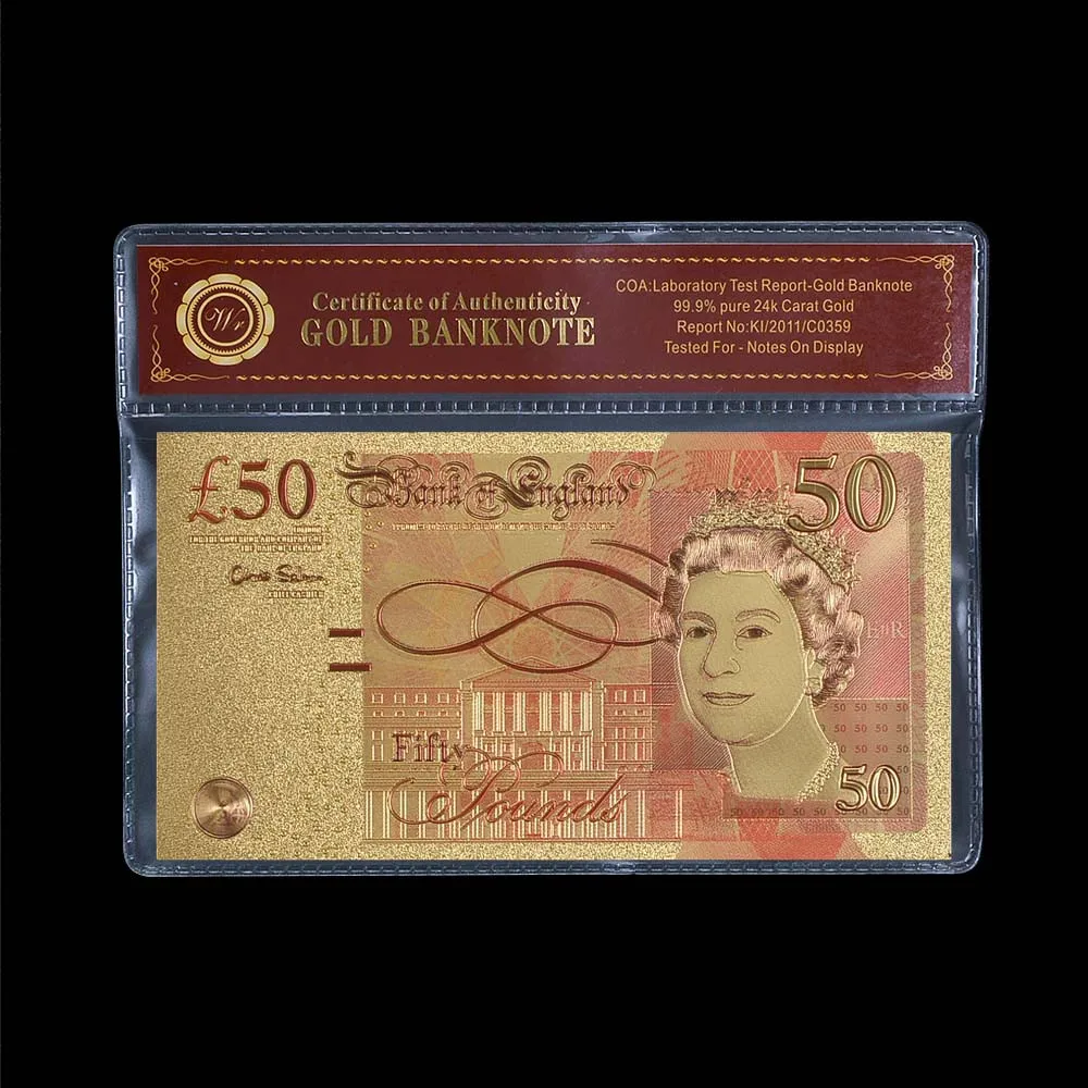 Красочная нормальная Золотая банкнота Великобритания золотые деньги 50 фунтов ремесло с КоА рамкой