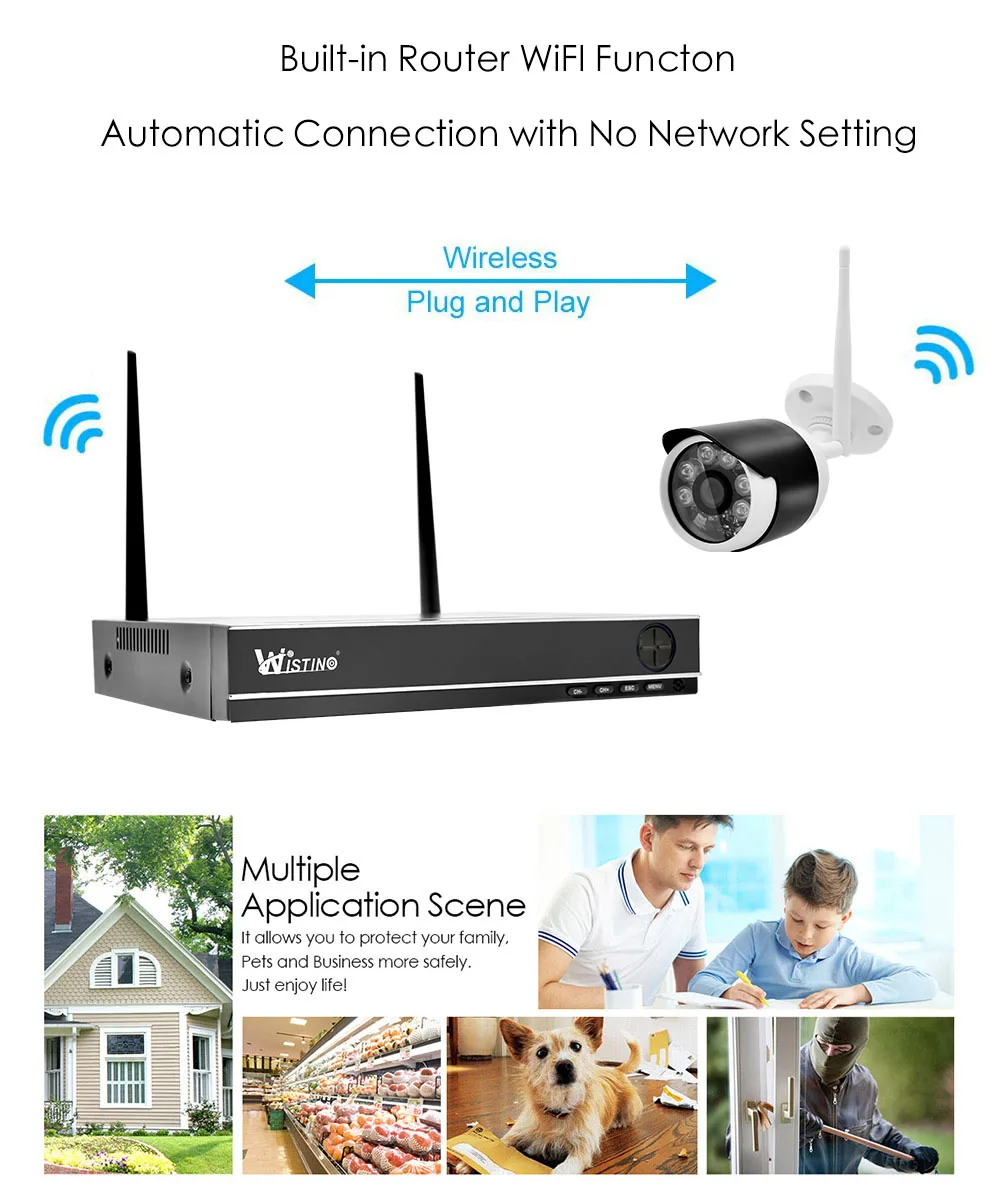 Wistino XMEye 4CH Wireless NVR Kit Outdoor HD 720P Wifi CCTV Camera System Security IP Camera Waterproof Wireless Surveillance Kit (6)