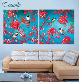 

2pcs Diamond Embroidery animal Flower Bird Mosaic Crystal 5D Cross Stitch Shiny Drill Diamond Painting DIY Decoration Painting
