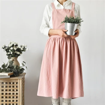 

Pink Dress Simple Cotton Apron for Lady Women Flower Art,BBQ Senior baking Kitchen High-grade Aprons Cooking Custom Print logo