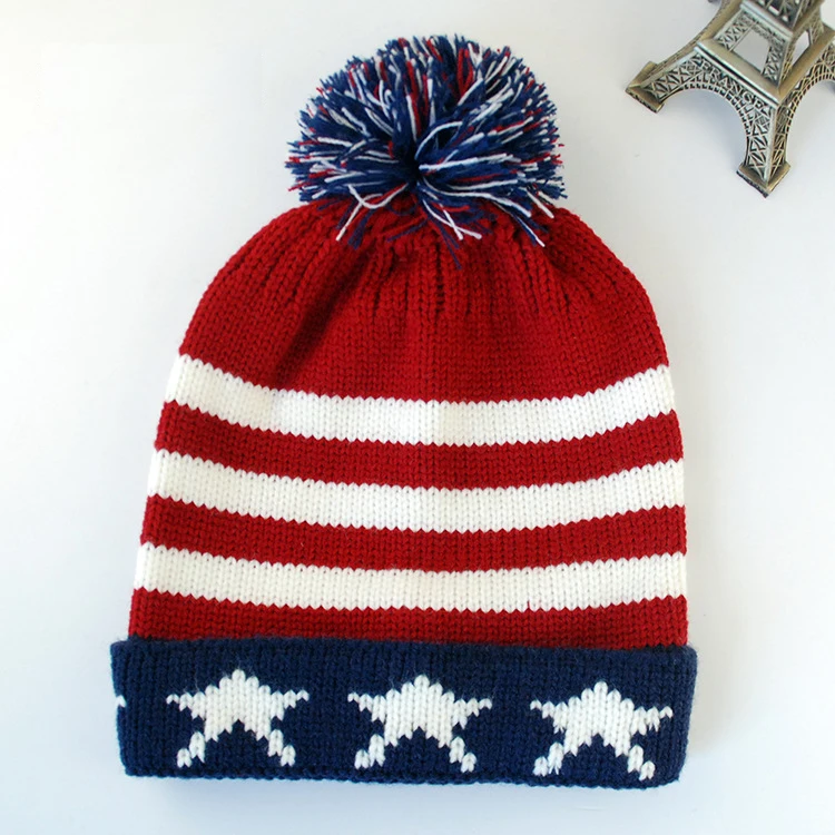 Женская и мужская зимняя вязаная шапка с помпонами, унисекс, повседневная шапка с американским флагом, шапка с британским флагом Skullies, шапка Gorros