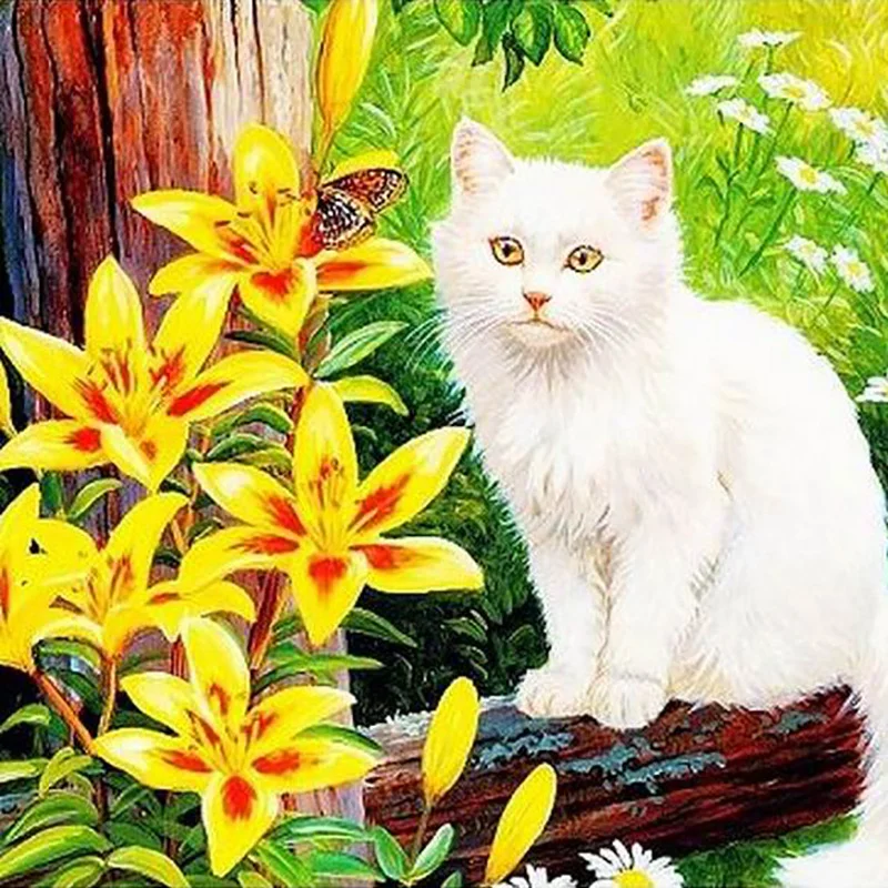 

5D DIY Full Drill Cat Flower Diamond Painting Embroidery Cross Stitch Mosaic Diamond Picture Diamond Craft Gift