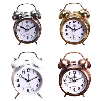 

Alarm Clock Retro Mute Pointer Watch Horn Double Ring Big Alarm Clock Bedside Night Light Home Decoration