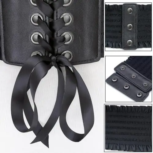 PU Leather Fashion Women Lace Up Corset Bandage Solid Waist Belt Stretchy