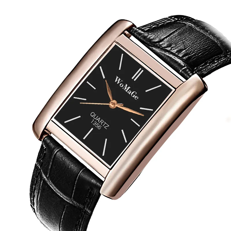 Розовое золото прямоугольные женские часы люксовый бренд Womage наручные часы для женщин девушка мода кварцевые часы унисекс часы Reloj Mujer