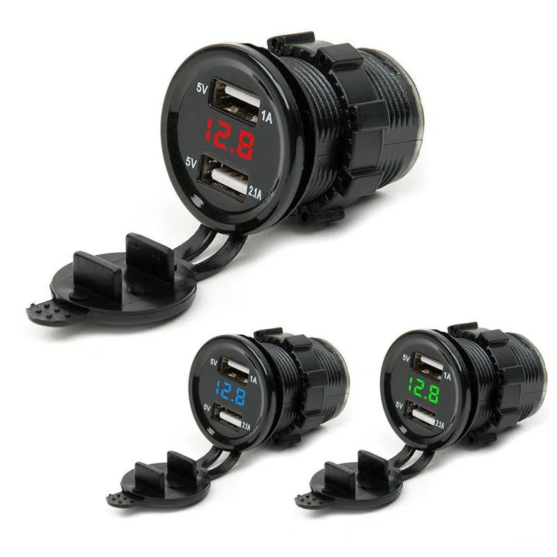 

Hiyork 2 IN 1 Car Voltmeter Light Socket Dual USB Port Charger Adapter LED Mini Digital Voltage Meters Tester Monitor Waterproof