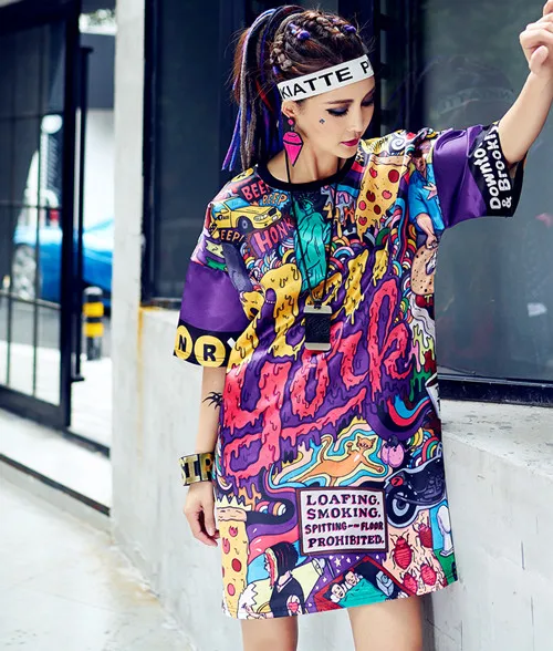 Харадзюку, летняя модная длинная футболка, женские свободные топы,, Vestidos, с надписями, Одежда для танцев в стиле хип-хоп, женские топы, футболки - Цвет: 807201