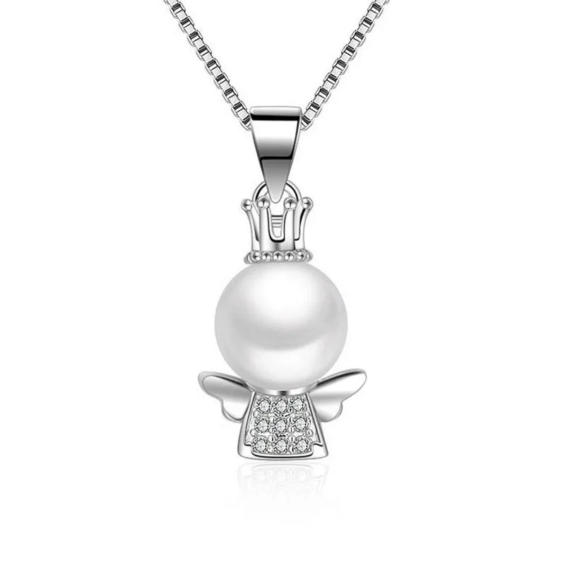 Fashion 925 Silver Shiny Zircon Pearl You are my Little Angel Pendant
