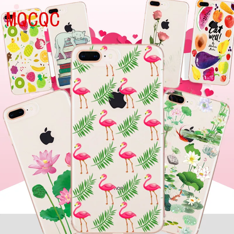 MPCQC popular fruit Soft TPU Transparent Silicon Phone Case for iphone X 7 8 6 6s plus romantic Floral Back Cover cases |
