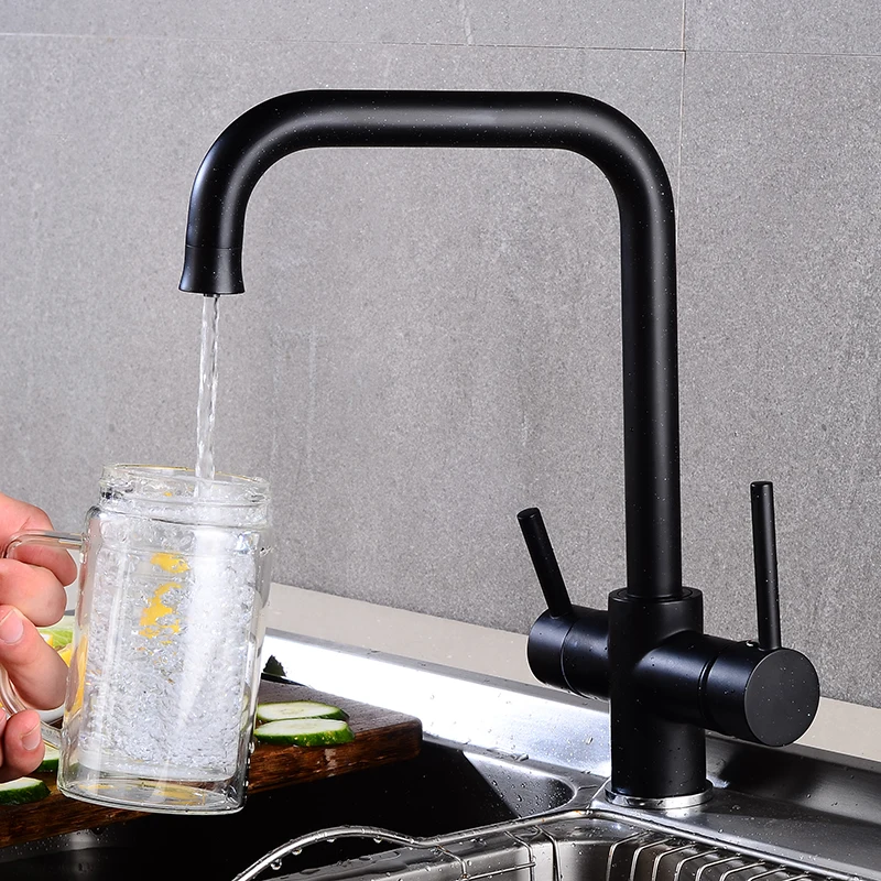 new style Double Bending Black Water Purification Tap Kitchen sink Design 360 Degree Rotation Faucet Dual Handle | Обустройство дома