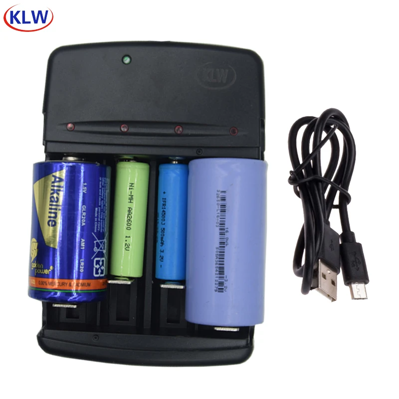 

4 slots Smart USB Battery Charger for Rechargeable 1.2V AA AAA AAAA NiMh NiCd 1.5V Alkaline 3.2V LiFePo4 18650 battery charger