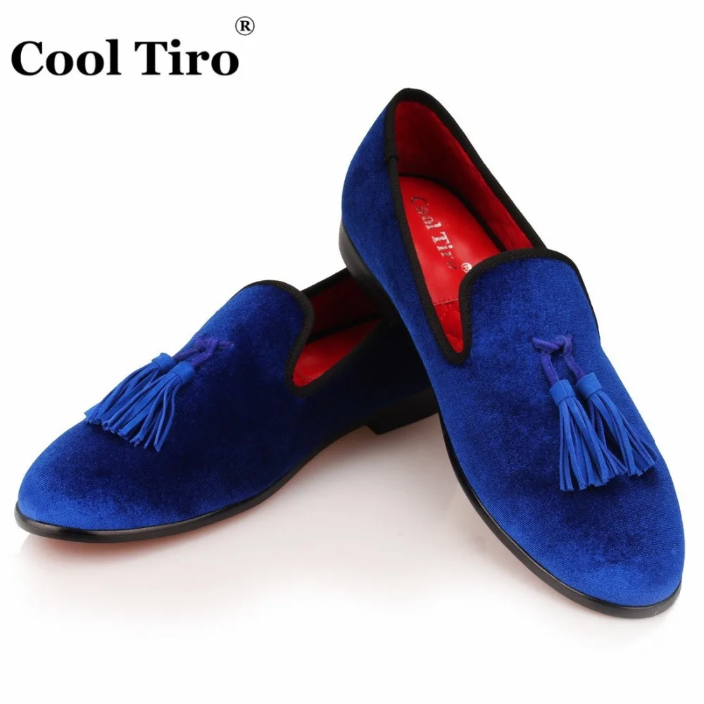 

Cool Tiro Blue Velvet Tassels Loafers Men's SmokingSlippers Handmade Shoes Wedding Dress Shoes Casual Flats Formal Gentlemen