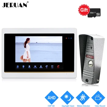 

JERUAN 1.0MP 720P AHD HD Motion Detection 7 inch Video Door Phone Unlock Intercom System Record Monitor + IR Mini Camera+8GB SD
