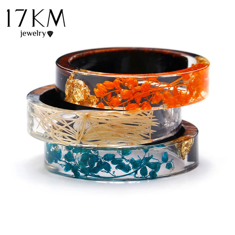 17KM Fashion 3 Color Resin Wood Rings For Women 2018 New Design Round Statement Flower Finger Ring Female Handmede Jewelry Gifts