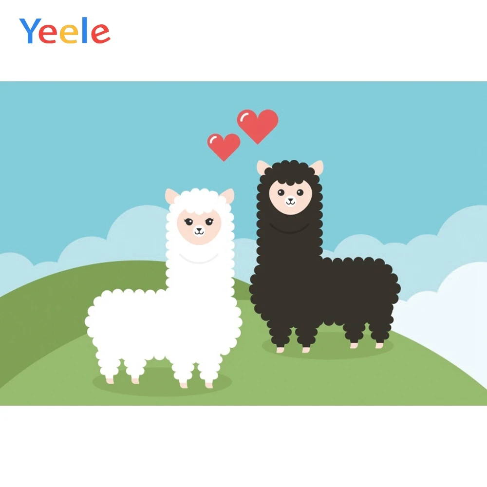 

Yeele Baby Shower Birthday Customized Cartoon Alpaca Photography Backdrop Personalized Photographic Backgrounds For Photo Studio