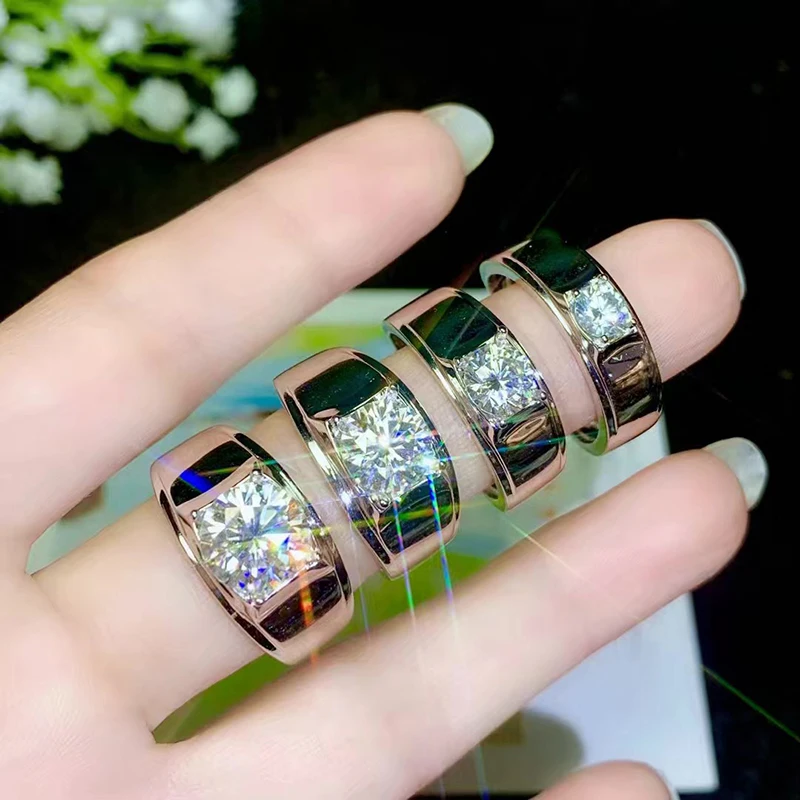 BOEYCJR 925 серебро 0.5ct/1ct/2ct/3ct F цвет Moissanite VVS обручальное свадебное кольцо с бриллиантом для мужчин с национальным сертификатом
