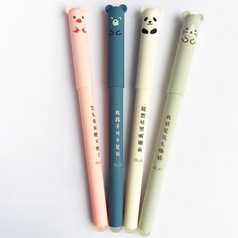

4 Pcs Kawaii Pig Panda Mouse Bear Erasable Gel Pen Rollerball School Office Supply Student Stationery Pens 0.35mm Blue Ink