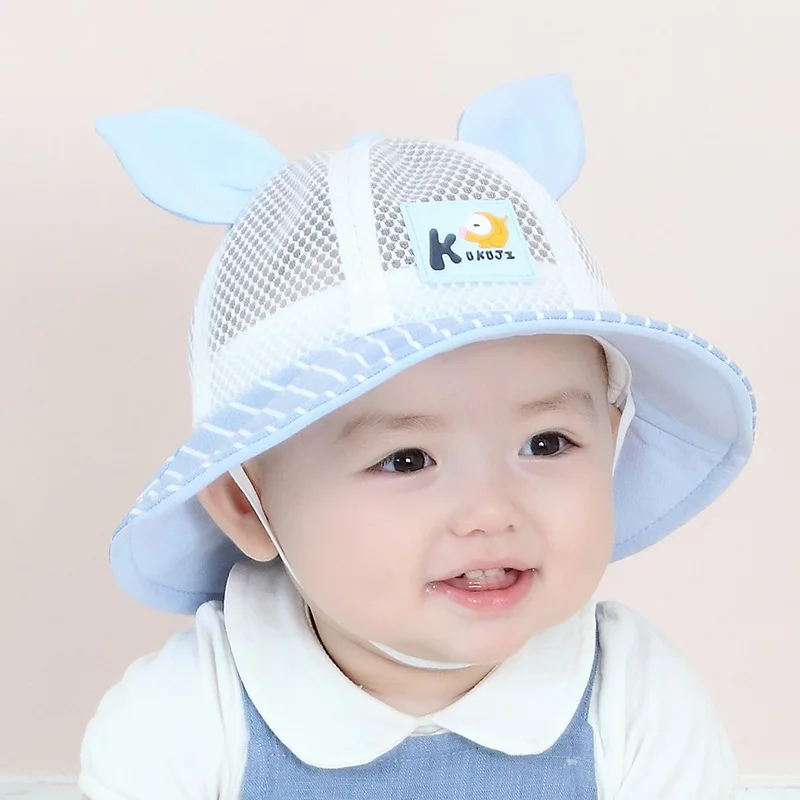 

1-3 Years Old Baby Hat with Rabbit Ears Summer Cap Mesh Sun Hat for Boy Girl Blue Pink Khaki 3 Colors 1pcs Drop Shipping