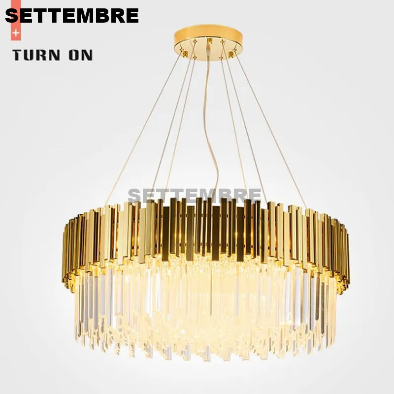 

SETTEMBER Luxury Gold Crystal Chandelier Lights Round Metal Living Room Hotel Dining Room Hanging Lighting