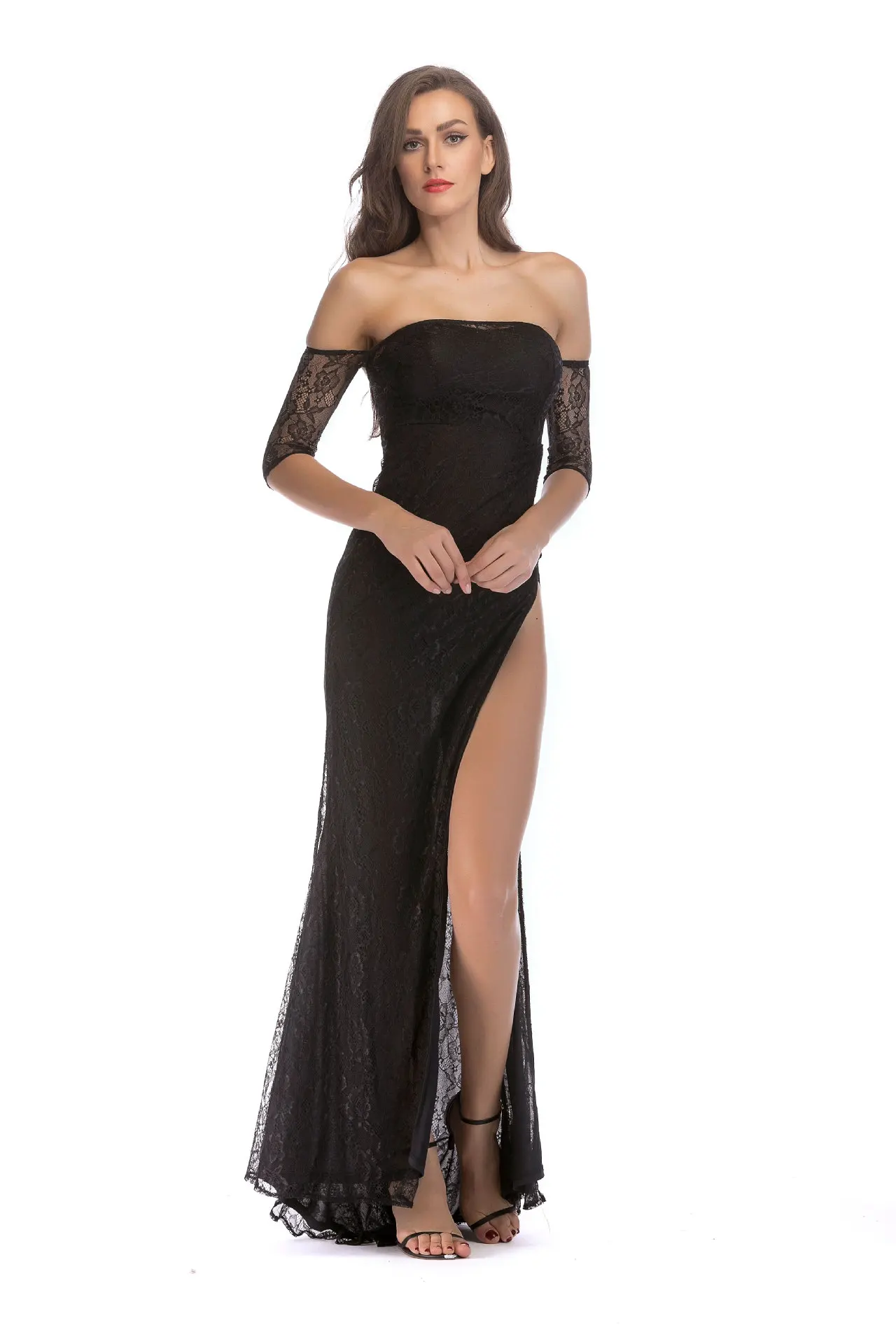 2018 NEW Sexy Backless Lace Forked dress A beach dress Splicing Gauze Hollowed out skirt Free Shpping