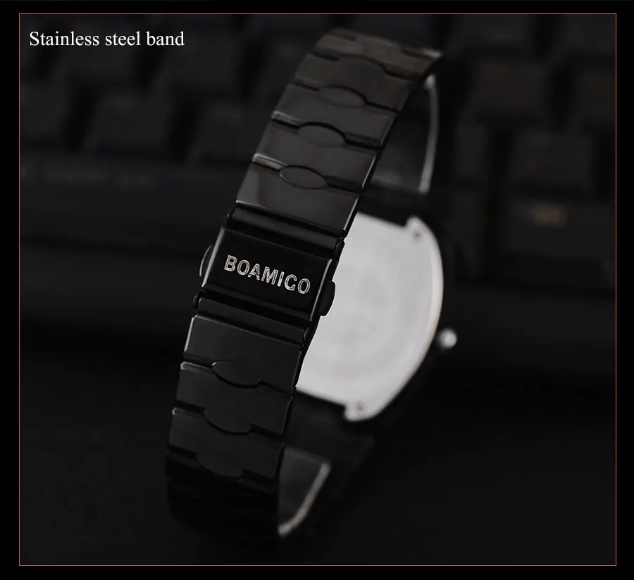 BOAMIGO Brand Men Quartz Watches Steel Business Watch Black Gold Analog Wristwatches Mens Bracelet Clasp Shock Resistant Clock (7)