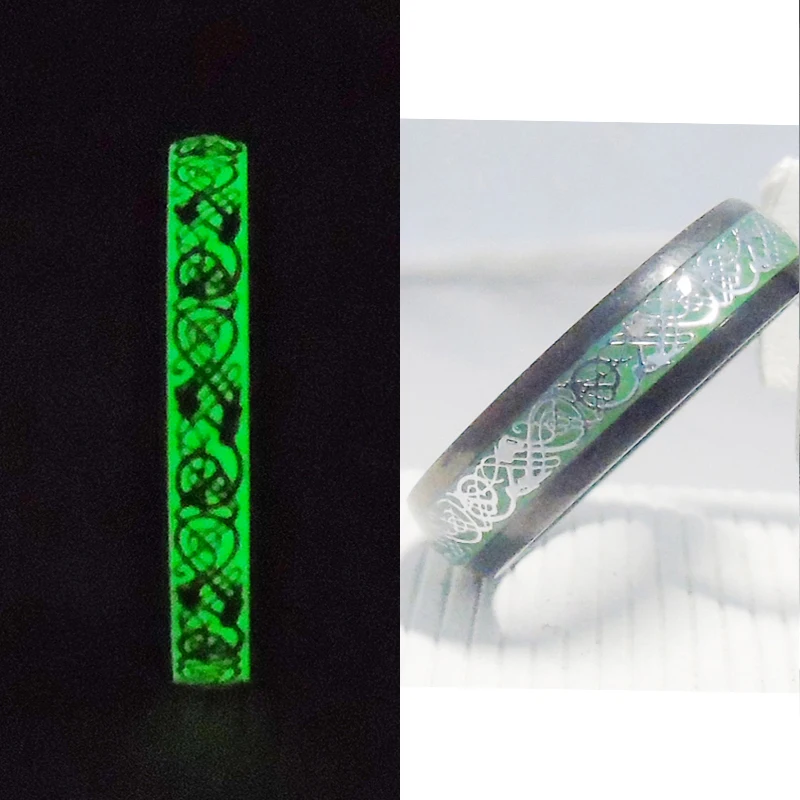 

6mm Women Rings Unique Original Luminous Ring Glow In The Dark Silver Dragon Inlay Green Background Fashion Party Bar Free Box
