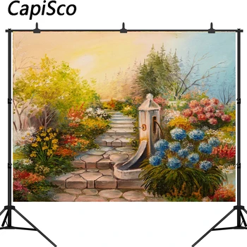 

Capisco Vinyl Photography Background Oil Printing Floral Flowers Dream Garden Baby Birthday Children Backdrop Photo Studio