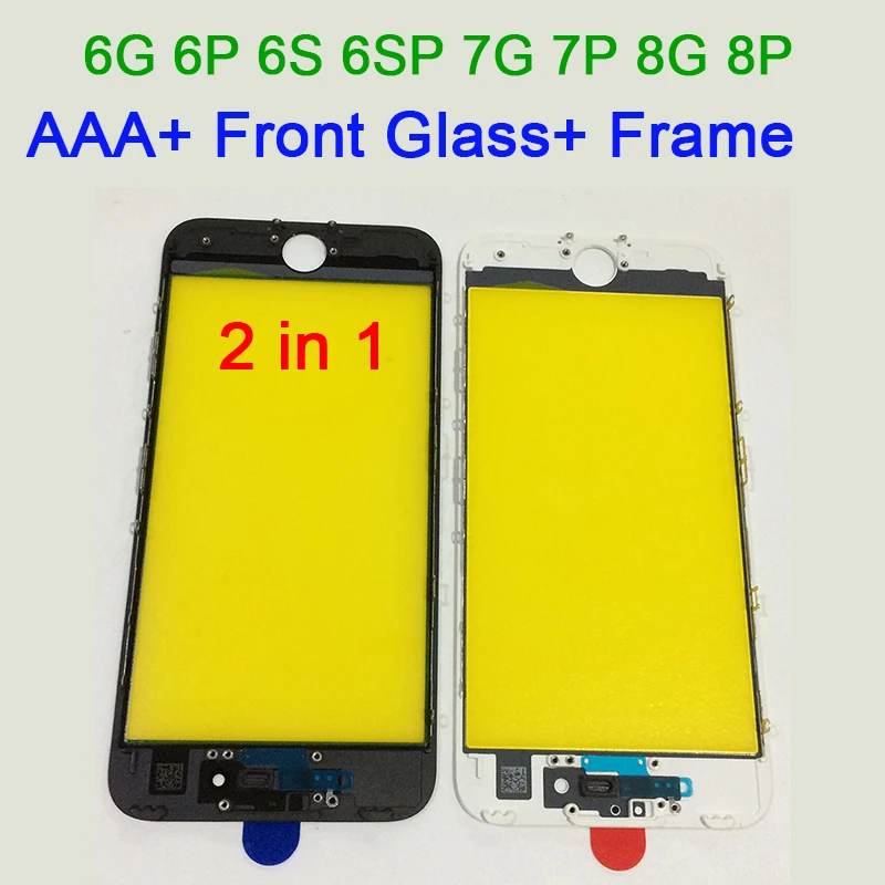 

ЖК-дисплей с сенсорным экраном холодного отжима, 100 шт., Бесплатная доставка DHL AAA + 2 в 1, передняя внешняя стеклянная линза + рамка в сборе для iPhone 6 6S 7 8 Plus