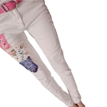 

Europe Women Boutique crystal Lace Hole Patch Large Number Models patchwork color hit beaded badge female jeans lady